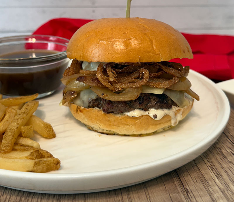 french dip burger, belly goat burgers