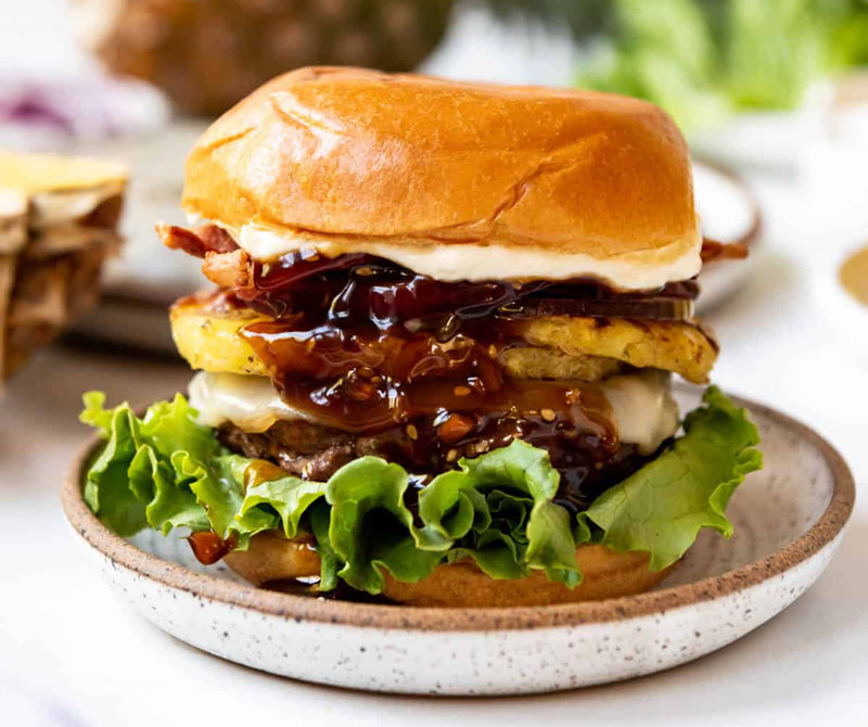 hawaiian burger, laughing monk